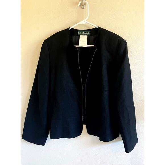 Vintage VTG Harve Benard Classic Black Linen Blend Full Zip Jacket Womens 14 - Picture 2 of 5
